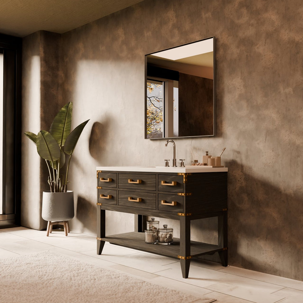 English Elm Black Oak Single Bath Vanity 48" With White Quartz Top, Chrome Faucet & Ample Storage Solutions B2731P261029