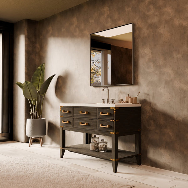 English Elm Black Oak Single Bath Vanity 48" With White Quartz Top, Chrome Faucet & Ample Storage Solutions B2731P261029