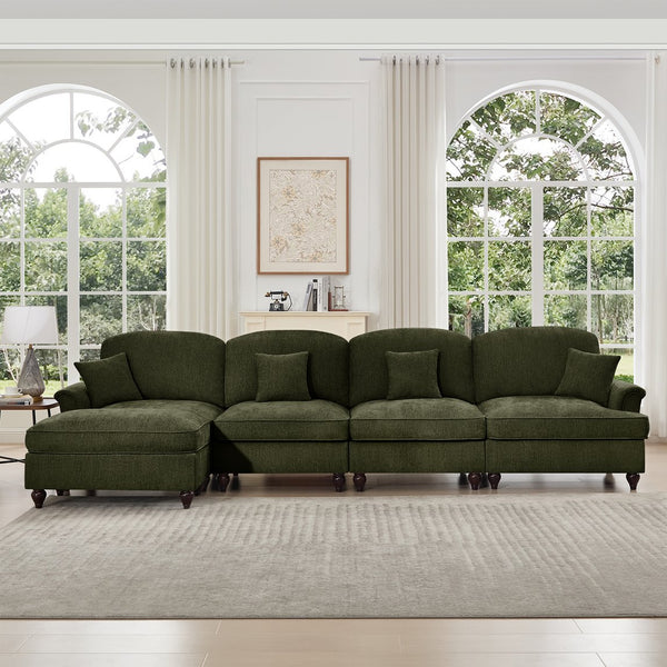 English Elm Classic Modular L-Shaped Sectional Couch In Soft Chenille - Elegant, Versatile Design With Ottoman W3041S00272
