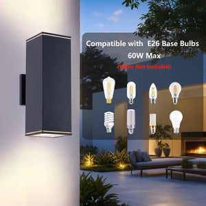 English Elm 12in Matte Black Aluminum Outdoor Wall Sconces up Down Lighting for Porch Patio Set of 4 W2312P416011
