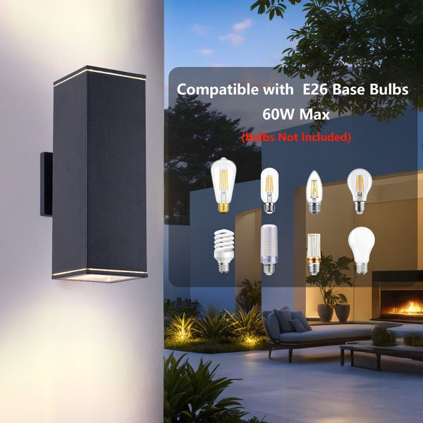 English Elm 12in Matte Black Aluminum Outdoor Wall Sconces up Down Lighting for Porch Patio Set of 4 W2312P416011