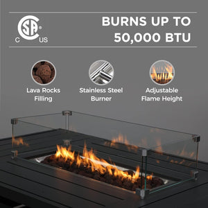 English Elm 54.3 Inch Aluminum Rectangular Propane Fire Table with Convertible Lid for Patio Dark Gray B082S00071