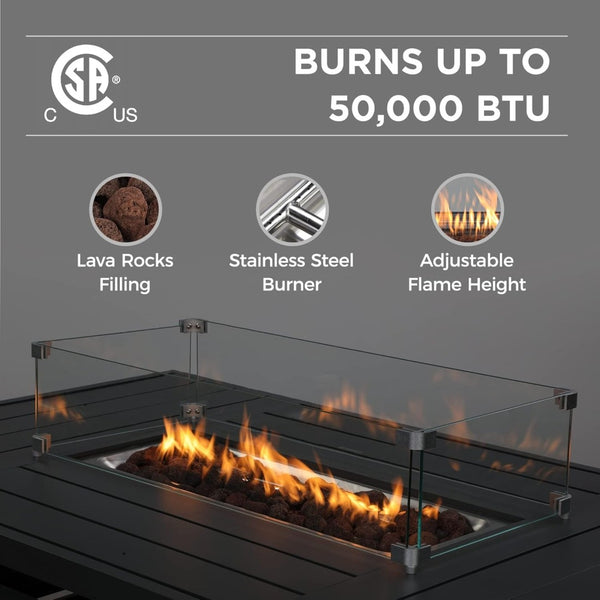 English Elm 54.3 Inch Aluminum Rectangular Propane Fire Table with Convertible Lid for Patio Dark Gray B082S00071