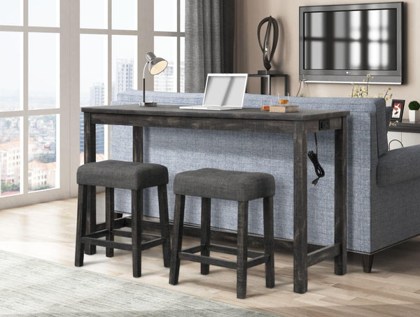 English Elm Transitional Engineered Wood 24" Counter Stool Set of 2 with Linen-Blend Cushions, Durable Antique Oak Finish Charcoal Black 25 L x 6 W x 23 H B011P356315