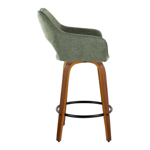 English Elm 26" Swivel Counter Stools Bentwood Walnut Frame Green Upholstered Seat Set of 2 B202S00364