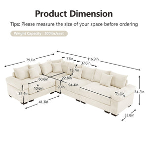 English Elm Oversized Modular Sectional Couch - Ergonomic Deep Seating, Extra-Wide Armrests & 12 Cozy Pillows! W714S01295-GIGA