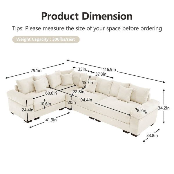 English Elm Oversized Modular Sectional Couch - Ergonomic Deep Seating, Extra-Wide Armrests & 12 Cozy Pillows! W714S01295-GIGA