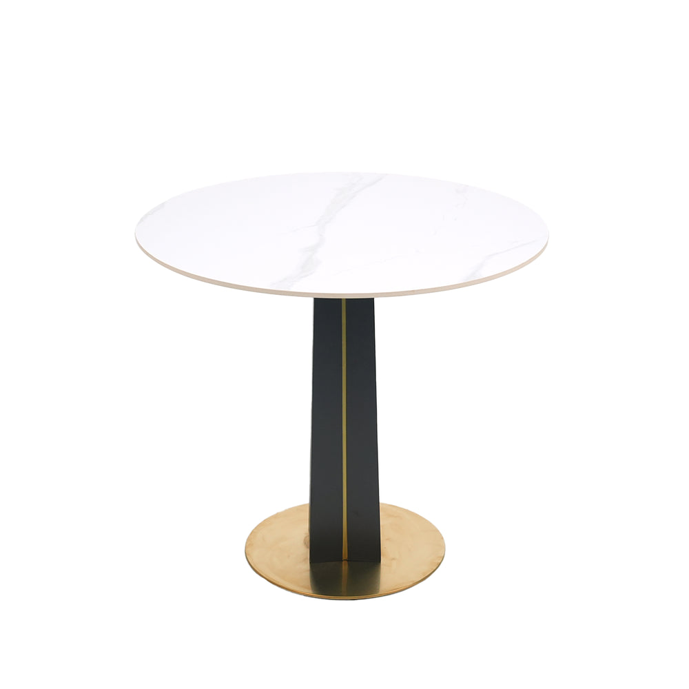 English Elm Modern Round Table - 85Cm White Sintered Stone Top With Black Wooden Legs & Gold Metal Base Design W1535S00590
