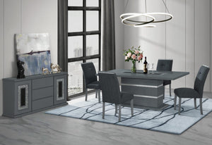 English Elm ARIYA Dark Grey Buffet – Contemporary Solid Wood & MDF Sideboard with High-Gloss Finish, Glass Inlay B201P305132