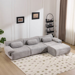 English Elm Modular Chenille Deep Seat Sectional Sofa with Bamboo Frame for Living Room Lounge Grey W1829S00072