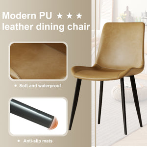 English Elm Modern dining chair set of 4 with PU leather seats, carbon steel legs, ergonomic cushion, easy clean assembly and versatile seating for home, office, cafe, conference rooms Brown W509P340587