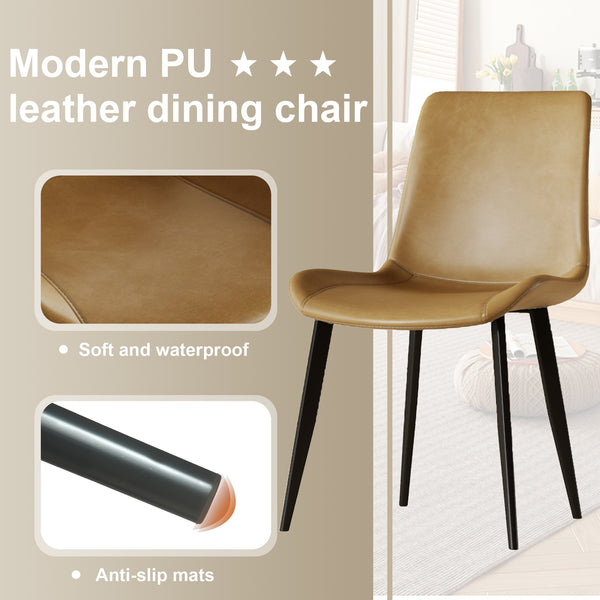 English Elm Modern dining chair set of 4 with PU leather seats, carbon steel legs, ergonomic cushion, easy clean assembly and versatile seating for home, office, cafe, conference rooms Brown W509P340587