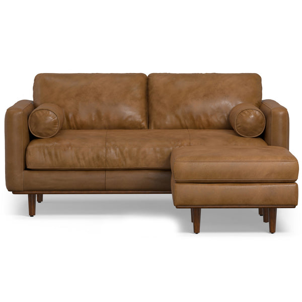English Elm Morrison Caramel Brown 72" Leather Sofa & Ottoman Set — Mid-Century Modern, Feather-Filled Comfort B136P199199
