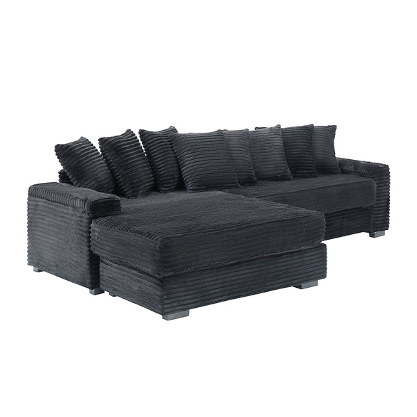English Elm 111.4 Corduroy Flannelette Sofa 3-Seater with 8 Plush Throw Pillows, Solid Wood Frame, 500lb Capacity Black W1658S00165