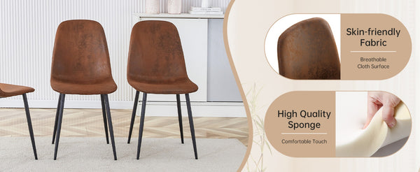 English Elm Table and Chair Set Retro Rectangular Dining with Brown Fabric Seats for Six W1151S04384