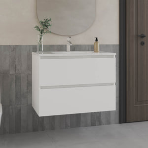 English Elm Bathroom Cabinet Opalo - Modern White Storage Solution With Open & Closed Shelves For Organization B200P313685