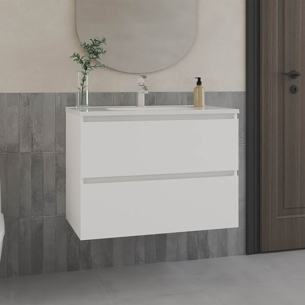 English Elm Bathroom Cabinet Opalo - Modern White Storage Solution With Open & Closed Shelves For Organization B200P313685