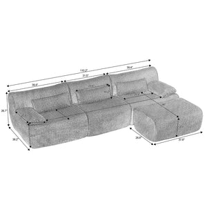 English Elm L Shaped Modular Sectional Corduroy Cloud Couch Oversized Family Living Room Sofa Grey W2339S00151