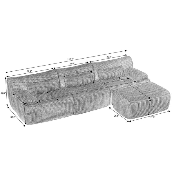 English Elm L Shaped Modular Sectional Corduroy Cloud Couch Oversized Family Living Room Sofa Grey W2339S00151