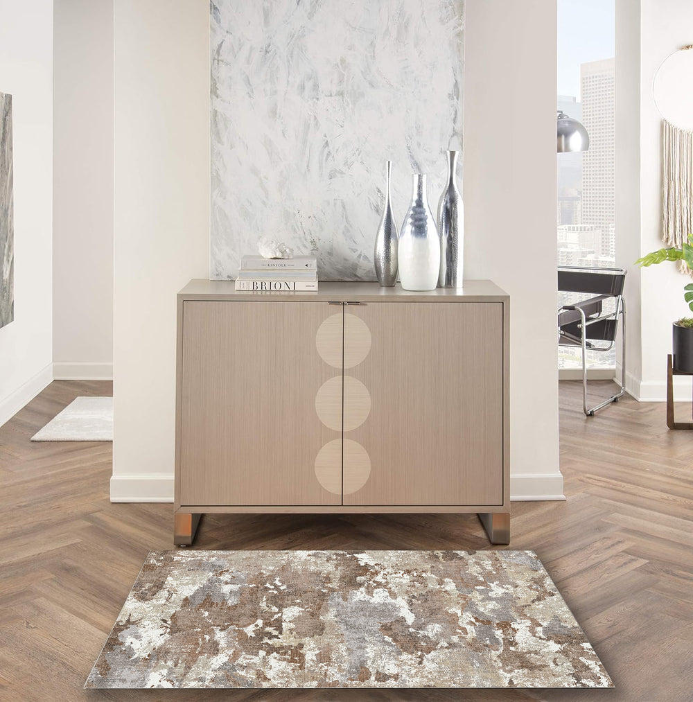 English Elm SPHINX Machine-Washable 30"x46" Indoor Outdoor Non-Slip Low-Pile Accent Rug Cream/Brown Durable B186P261386