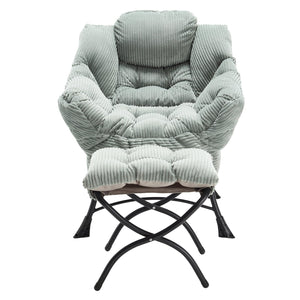 English Elm Lazy Chair Plush Ottoman Lounge Chair with Ergonomic Back, Side Pocket, Steel Frame Comfort Light Green W640P271556