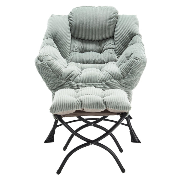 English Elm Lazy Chair Plush Ottoman Lounge Chair with Ergonomic Back, Side Pocket, Steel Frame Comfort Light Green W640P271556
