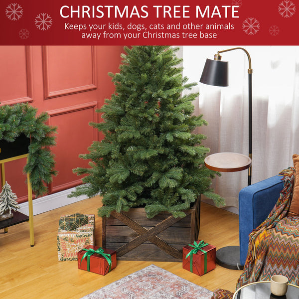 English Elm Homcom Rustic Wooden Christmas Tree Collar Box, 24" Farmhouse Decor For Holiday Charm & Safety W2225P229440