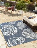 Unique Loom Outdoor Coastal Bodrum Machine Made Solid Print Rug Navy Blue, Ivory/Green 5' 3" x 8' 0"
