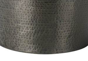 English Elm Accent Drum End Table with Hammered Metal Finish — 22" Handcrafted Cone Shape for Chic Living Spaces Silver 23 L x 23 W x 26 H B2710P219456