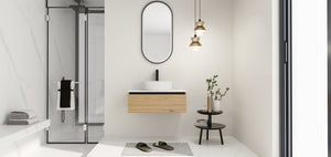 English Elm 30'' Floating Bathroom Vanity with Ceramic Vessel Sink and Soft Close Drawer W999S00359