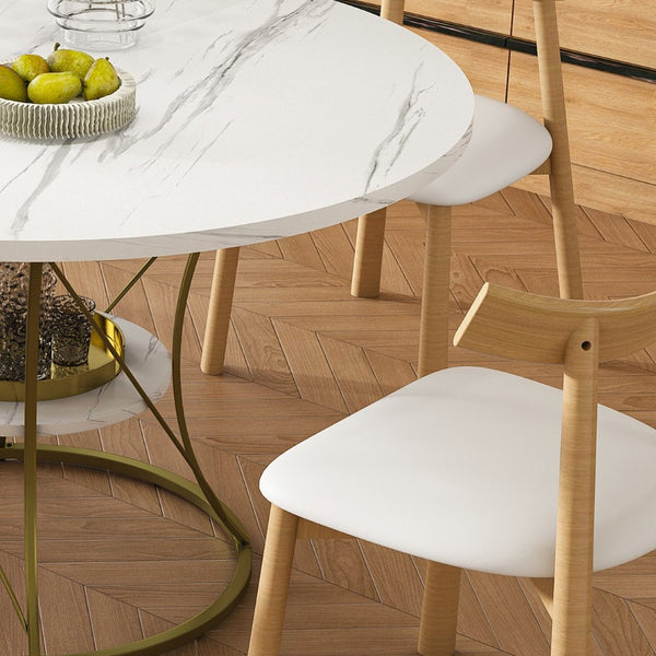 English Elm 43 Inch Foldable Mdf Dining Set with Pu Cushioned Solid Wood Chairs Space Saving White W2700S00139