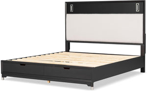 English Elm Mid-century Modern Eastern King Storage Bed Upholstered Headboard with Led Reading Lights B2741S00794