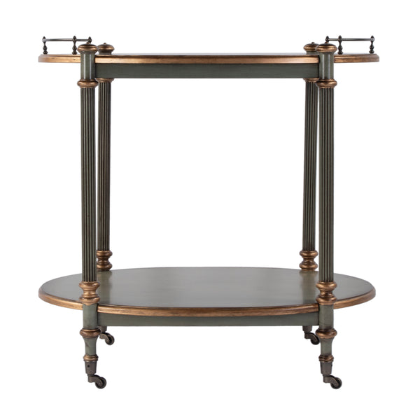 Butler Specialty Company Kathleen 31" Wood 2-tier Bar And Serving Cart With Antique Brass Gallery Pastel Green Rubberwood Solids,Mdf,Cherry Veneer,Zinc Alloy 1690482-butler
