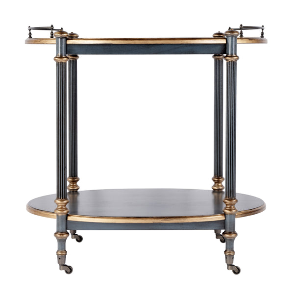 Butler Specialty Company Kathleen 31" Wood 2-tier Bar And Serving Cart With Antique Brass Gallery Pastel Blue Rubberwood Solids,Mdf,Cherry Veneer,Zinc Alloy 1690483-butler