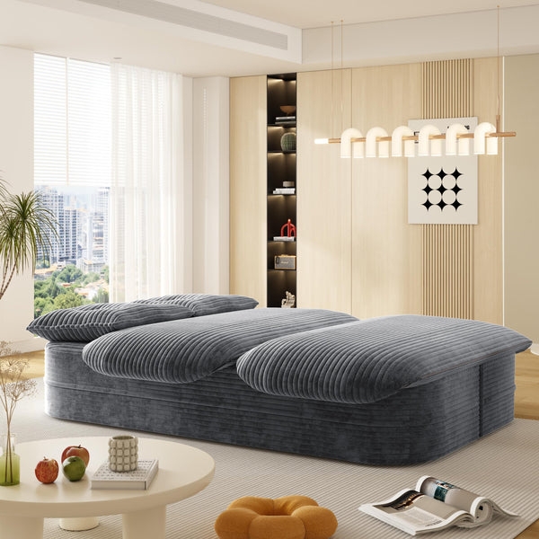 English Elm 78.7" Modern Foldable Corduroy Sofa Bed with 2 Plush Pillows, 2-in-1 Convertible Sleeper and Blanket DARK GREY W3219P317386