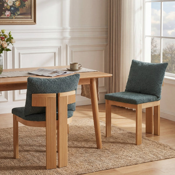 English Elm Indoor Boucle Upholstered Dining Chairs Rubberwood Frame Set of 2 for Modern Spaces N779P379862G
