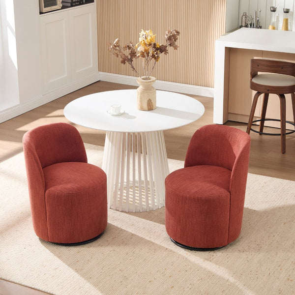 English Elm Set Swivel Barrel Accent Chair Armless Linen Upholstered Compact Seat for Dining Vanity Bedroom Orange W3244P454057