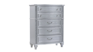 English Elm Mystic 5-Drawer Chest with Crystal Handles, Light Gray Wood Finish, Velvet-Lined Top Drawers, Stylish Storage B009P309548