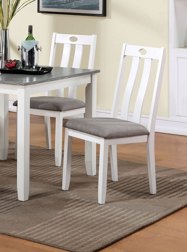 English Elm Modern White 5pc Dining Set with Gray Linen-Like Cushions, Two-Tone Solid Wood Table & Chairs, Transitional Design B011P230001