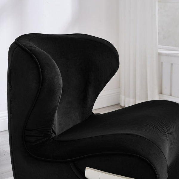 English Elm Ergonomic Floor Chair Velvet Upholstered Lumbar Support Seat for Reading Nook or Lounge Black W1097P462006