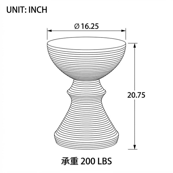 English Elm 16" Ribbed Concrete Outdoor Side Table Sculptural Hourglass Patio Garden Accent Black N767P192100B