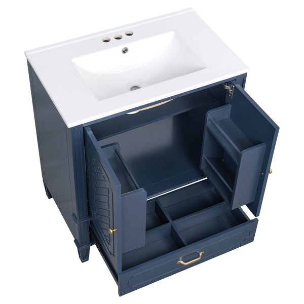 English Elm [video] 30 Inch Bathroom Vanity Acacia Wood Vintage Style Ceramic Sink Soft Close Storage N759P313313C