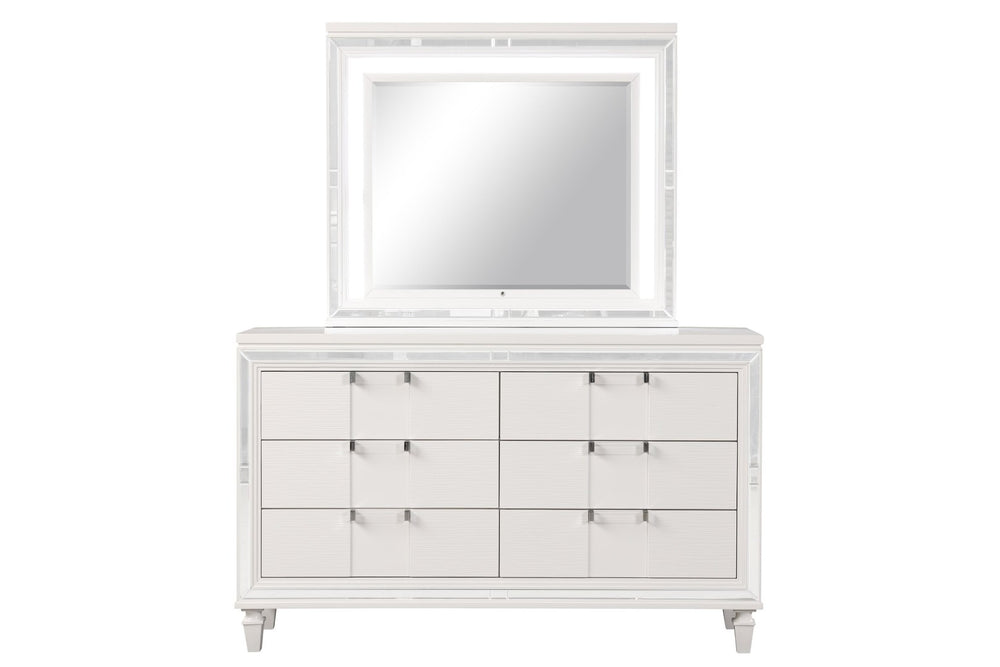 English Elm Genoa Six Drawer Dresser Art Deco Glam White Lacquer with Mirror Trim Accents B078P497937