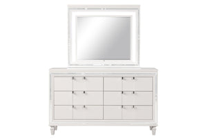 English Elm Genoa Six Drawer Dresser Art Deco Glam White Lacquer with Mirror Trim Accents B078P497937