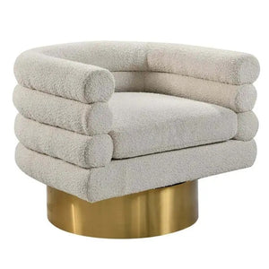 English Elm Modern Boucle Upholstered Barrel Swivel Chair with Brushed Gold Base for Living Room Cream B011P426602