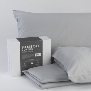 English Elm Bamboo Cotton Blend Sheet Set Breathable Moisture Wicking Soft Weave for Cool Sleep Light Gray B180P172137