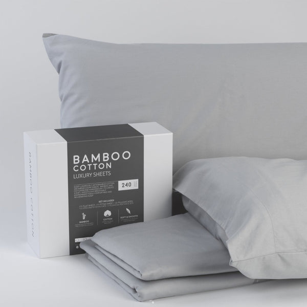 English Elm Bamboo Cotton Blend Sheet Set Breathable Moisture Wicking Soft Weave for Cool Sleep Light Gray B180P172137