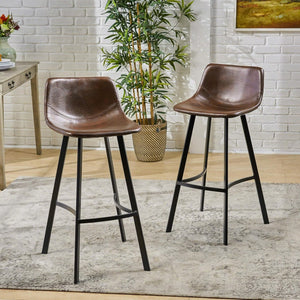 English Elm Christopher Knight Home® - Set of 2 Dax Faux Leather Barstool Brown with Faux Snakeskin Stitching, Cushioned Seat & Steel Legs 57582.00