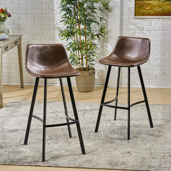 English Elm Christopher Knight Home® - Set of 2 Dax Faux Leather Barstool Brown with Faux Snakeskin Stitching, Cushioned Seat & Steel Legs 57582.00