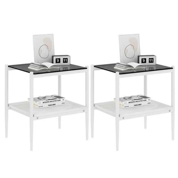 English Elm Set Of 2 Modern Rectangle End Tables With Gray Tempered Glass Top And Mdf Storage Shelf For Living Rooms W241P184250-GIGA